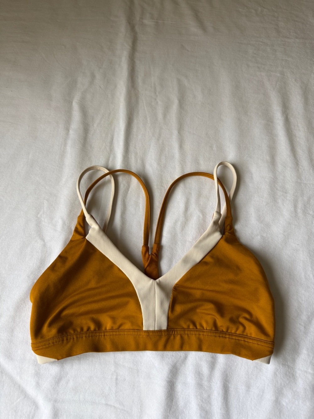lululemon athletica V-Neck Contrast Trim Sports Bra - Mustard & Cream - Picture 3 of 8